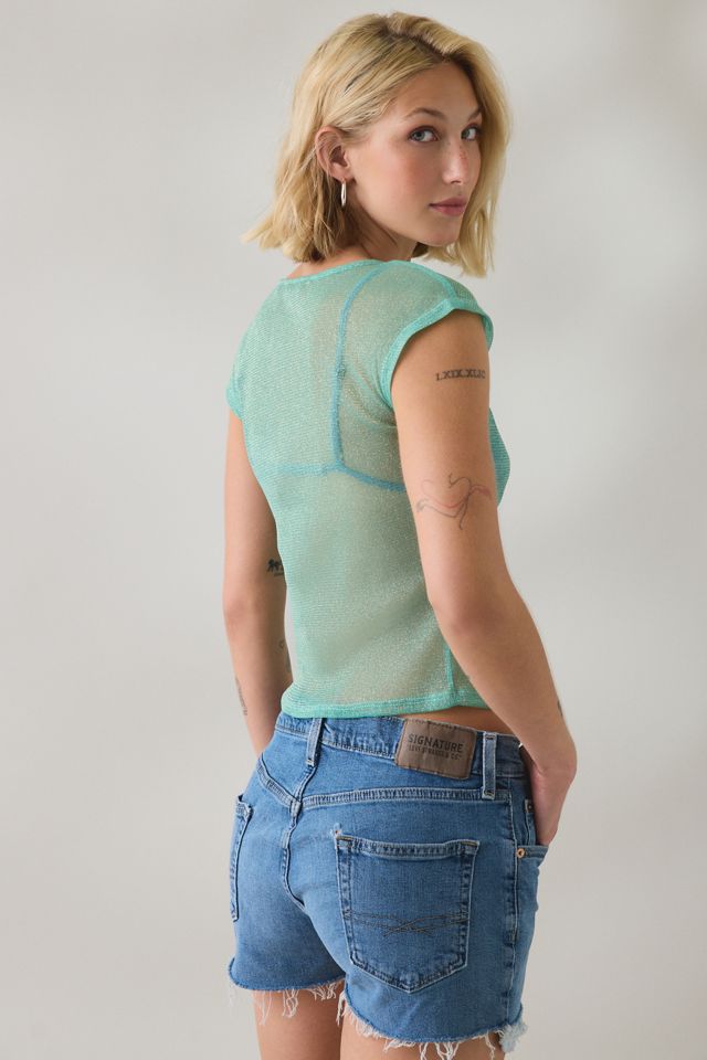 T-shirt bébé UO Rea à manches courtes en maille transparente brillante #3