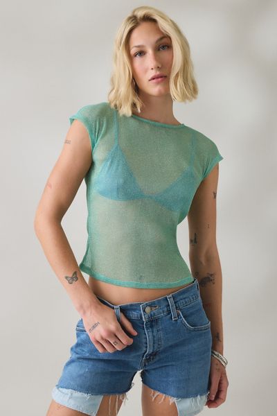 T-shirt bébé UO Rea à manches courtes en maille transparente brillante