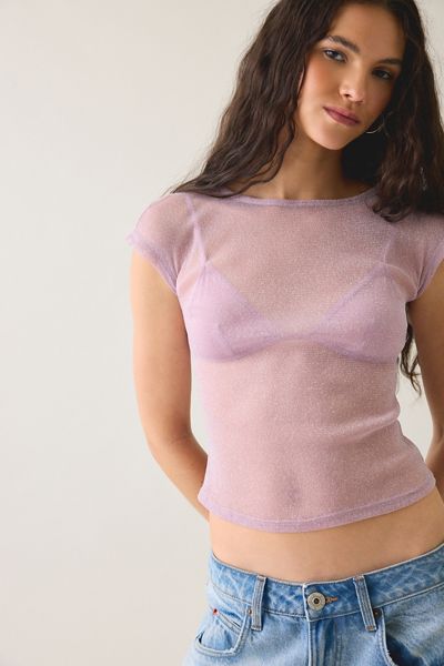 T-shirt bébé UO Rea à manches courtes en maille transparente brillante