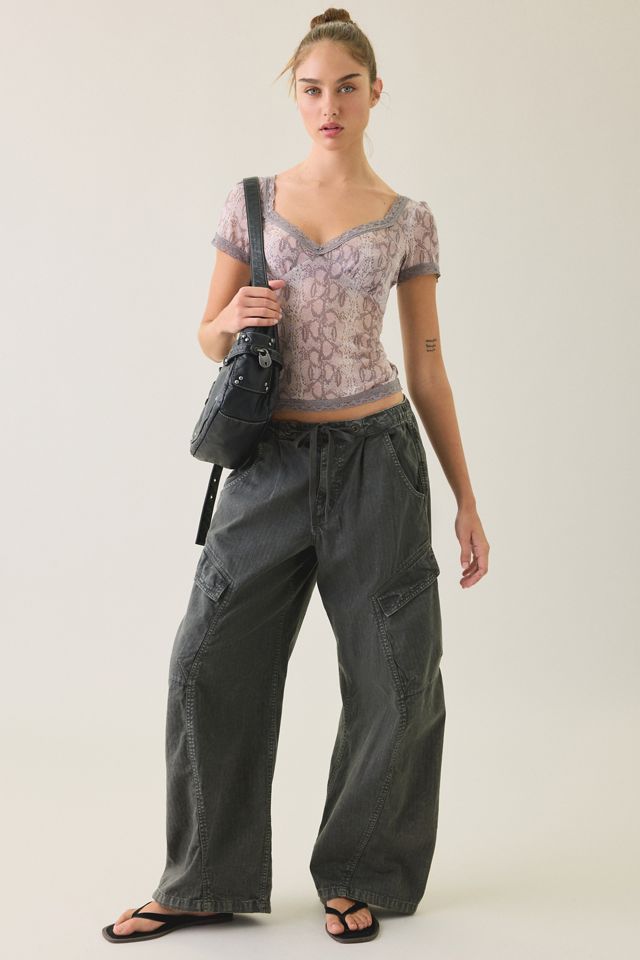 Kimchi Blue Laurie Sheer Mesh Lace Trim Blouse #1