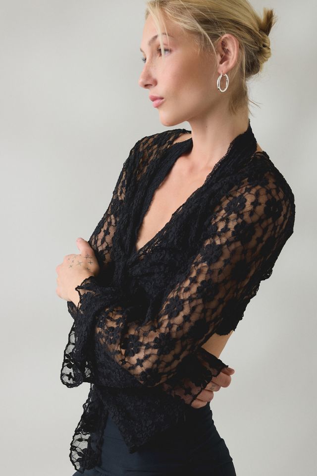 Kimchi Blue Nicki Sheer Lace Tie-Front Bell Sleeve Shrug #2