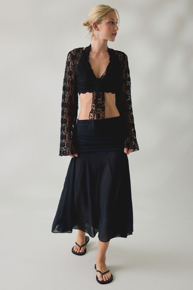 Kimchi Blue Nicki Sheer Lace Tie-Front Bell Sleeve Shrug #3