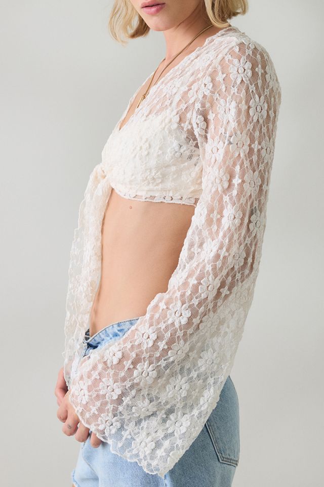 Boléro Nicki en dentelle transparente à manches évasées et nœud avant Kimchi Blue #4