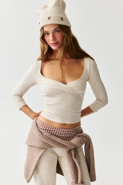 Out From Under Bec Plunging Surplice 3/4 Sleeve Top