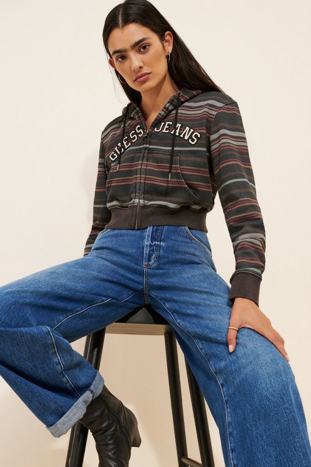 GUESS JEANS Crop Full Zip Stripe Hoodie #2