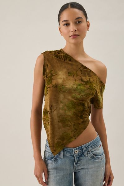 UO Bia Floral Flocked Asymmetric Off-The-Shoulder Poncho