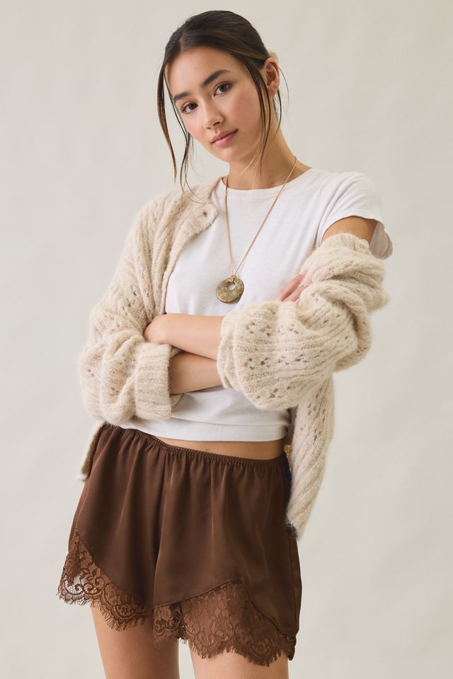 Out From Under Keepsake Satin Lace Trim Mini Shorts #1
