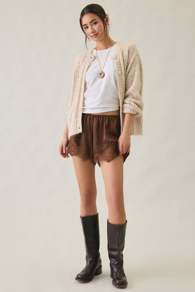 Out From Under Keepsake Satin Lace Trim Mini Shorts