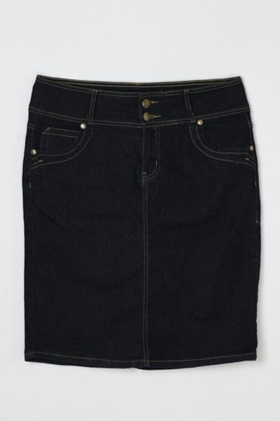 Vintage Y2k Contrast-Stitched Dark Wash Denim Skirt