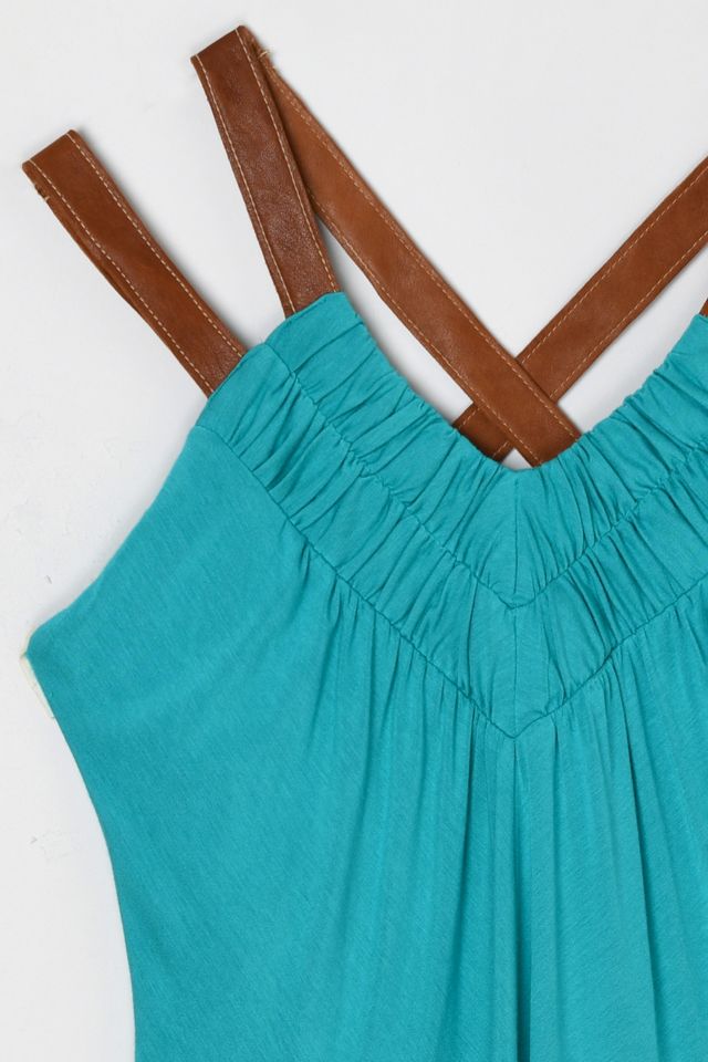 Vintage Y2k Teal Top with Leather Straps #1