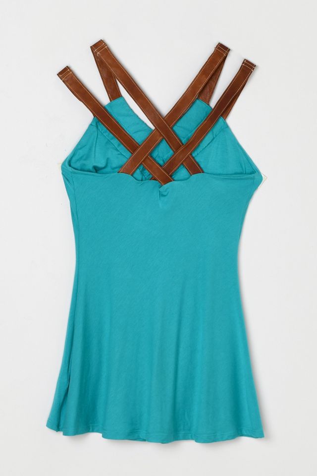 Vintage Y2k Teal Top with Leather Straps #2