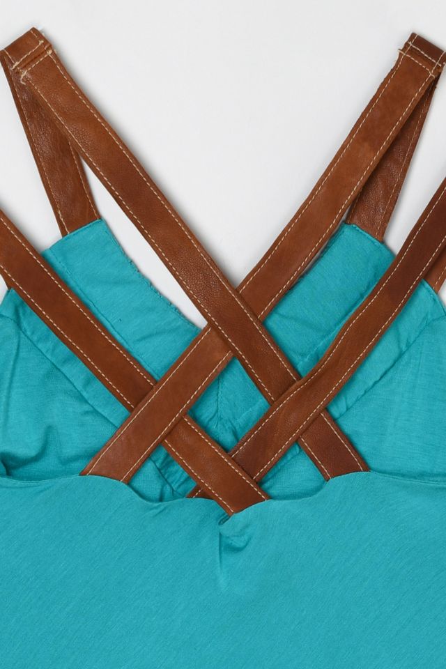 Vintage Y2k Teal Top with Leather Straps #3