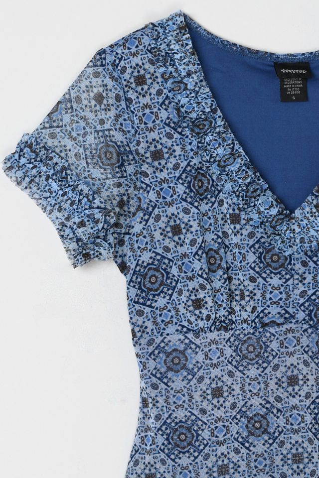 Vintage Y2k Blue Patterned Mini Dress #1