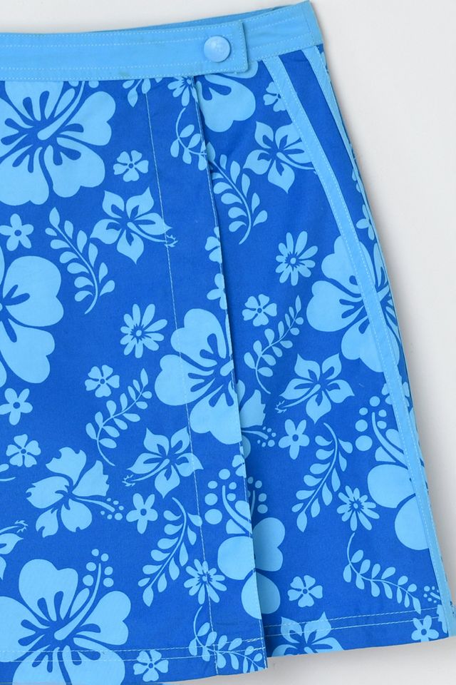 Vintage Y2k Blue Tropical Patterned Wrap Mini Skirt #1