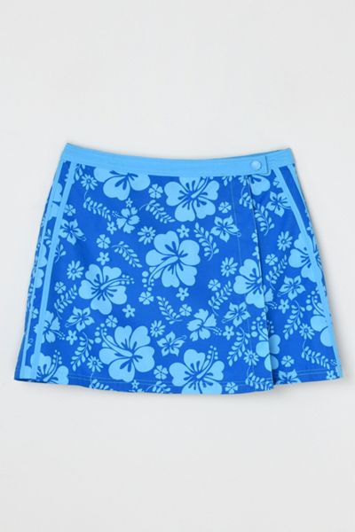 Vintage Y2k Blue Tropical Patterned Wrap Mini Skirt