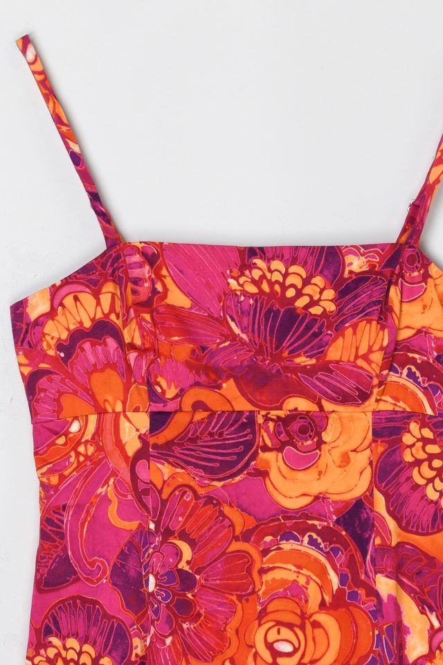 Vintage Y2k Fuchsia Floral Printed Midi Dress #1