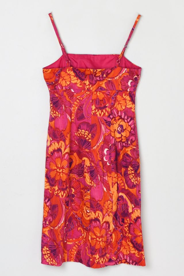 Vintage Y2k Fuchsia Floral Printed Midi Dress #3