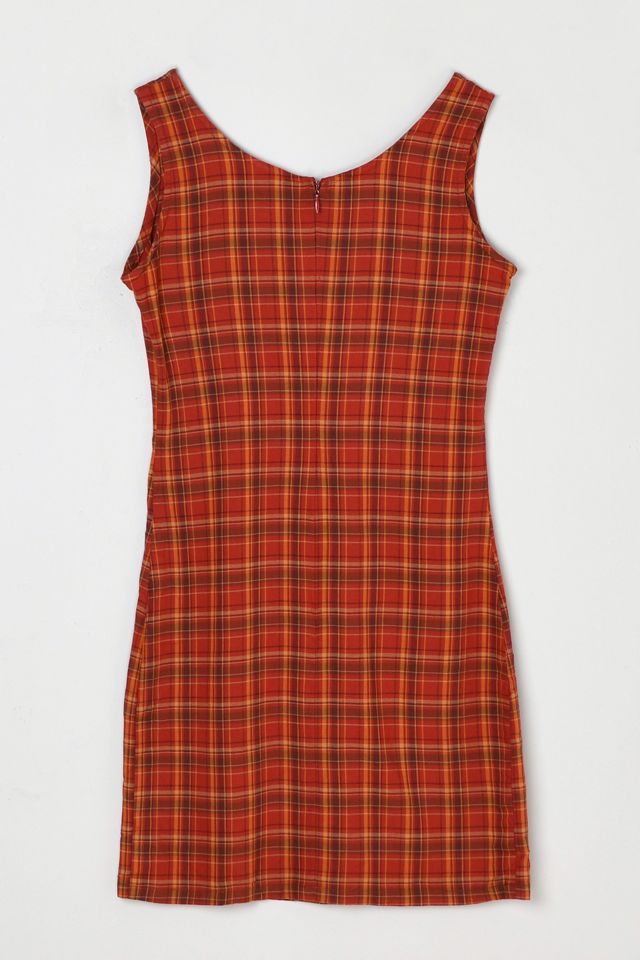 Vintage Y2K Red-Orange Plaid Mini Dress #3