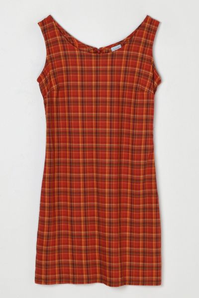 Vintage Y2K Red-Orange Plaid Mini Dress