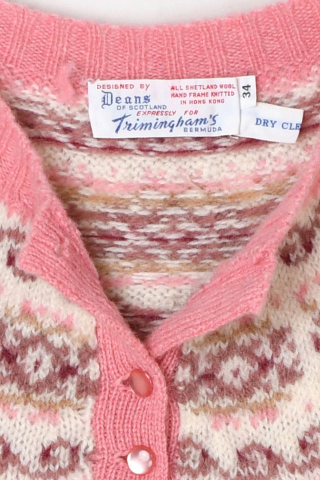 Vintage 1950s Pink Shetland Wool Fair Isle Sweater #3
