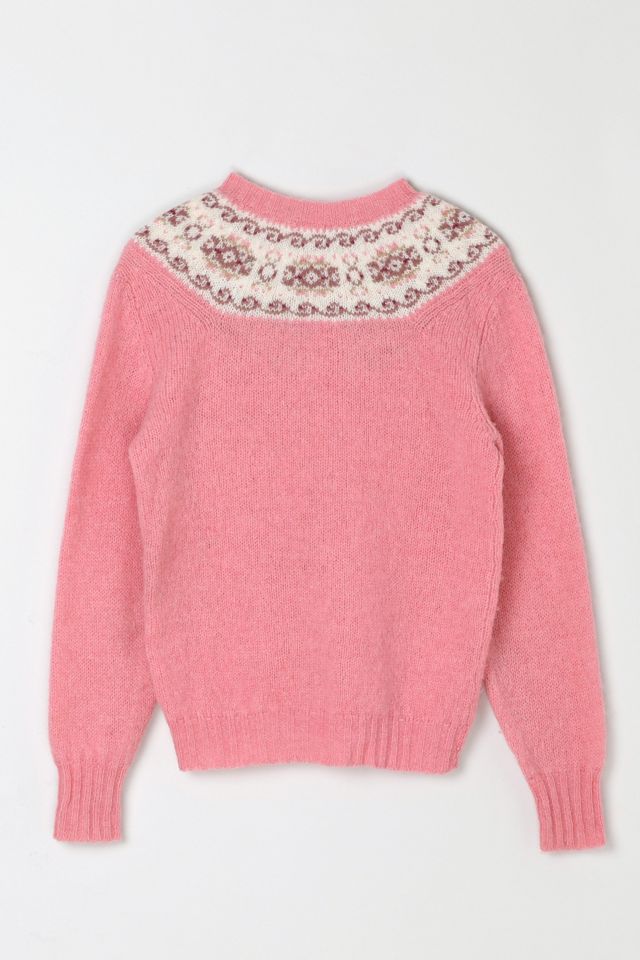 Vintage 1950s Pink Shetland Wool Fair Isle Sweater #4