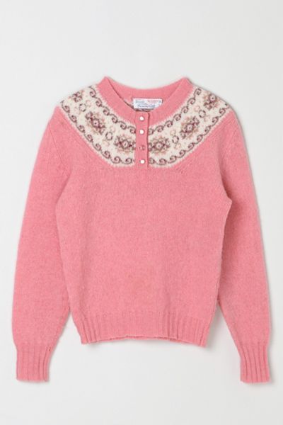 Vintage 1950s Pink Shetland Wool Fair Isle Sweater