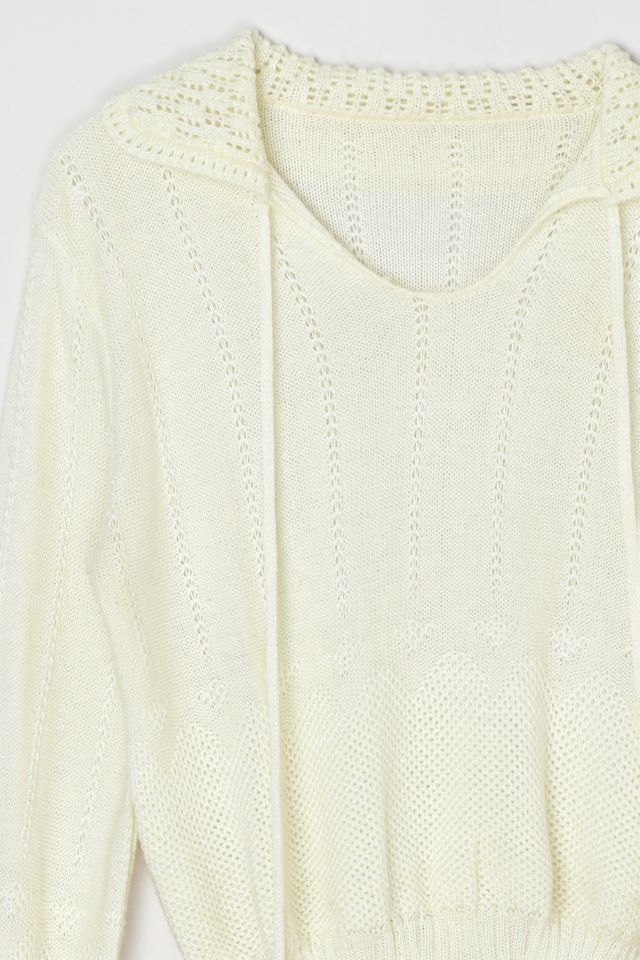 Vintage 70s Light Cream Lacy Knit Top with Tie #1