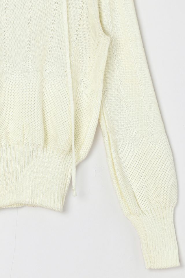 Vintage 70s Light Cream Lacy Knit Top with Tie #2