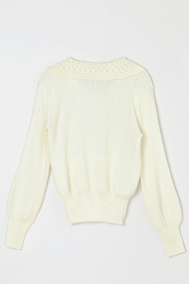 Vintage 70s Light Cream Lacy Knit Top with Tie #3