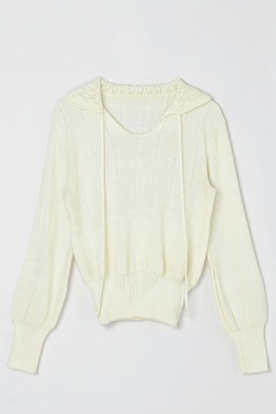 Vintage 70s Light Cream Lacy Knit Top with Tie