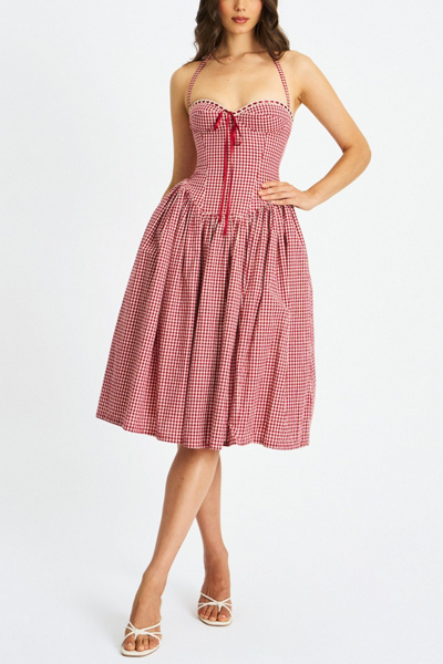 Miss Circle Susanna Cotton Gingham Drop Waist Midi Dress