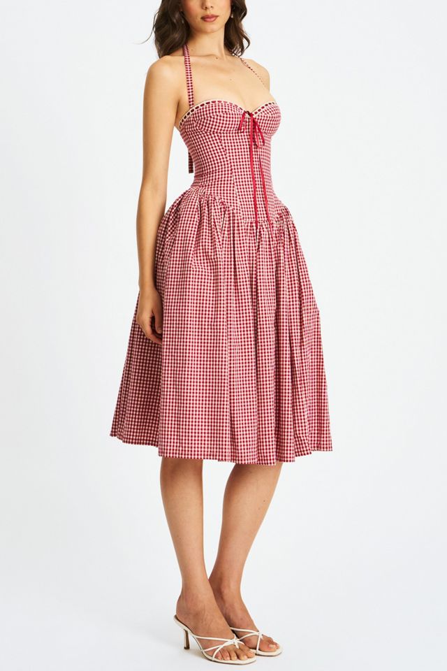 Miss Circle Susanna Cotton Gingham Drop Waist Midi Dress #3