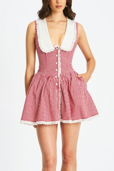 strapless open back dress Angela Red Gingham Maxi Dress main image 1