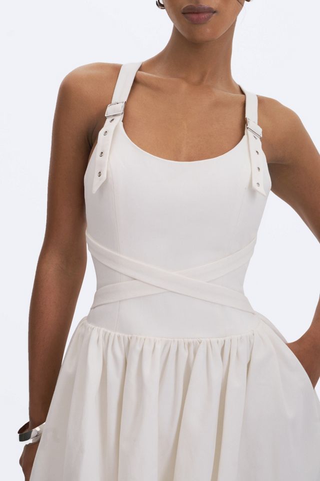 Miss Circle Francine Cotton Denim Crossover Strap Mini Dress #1