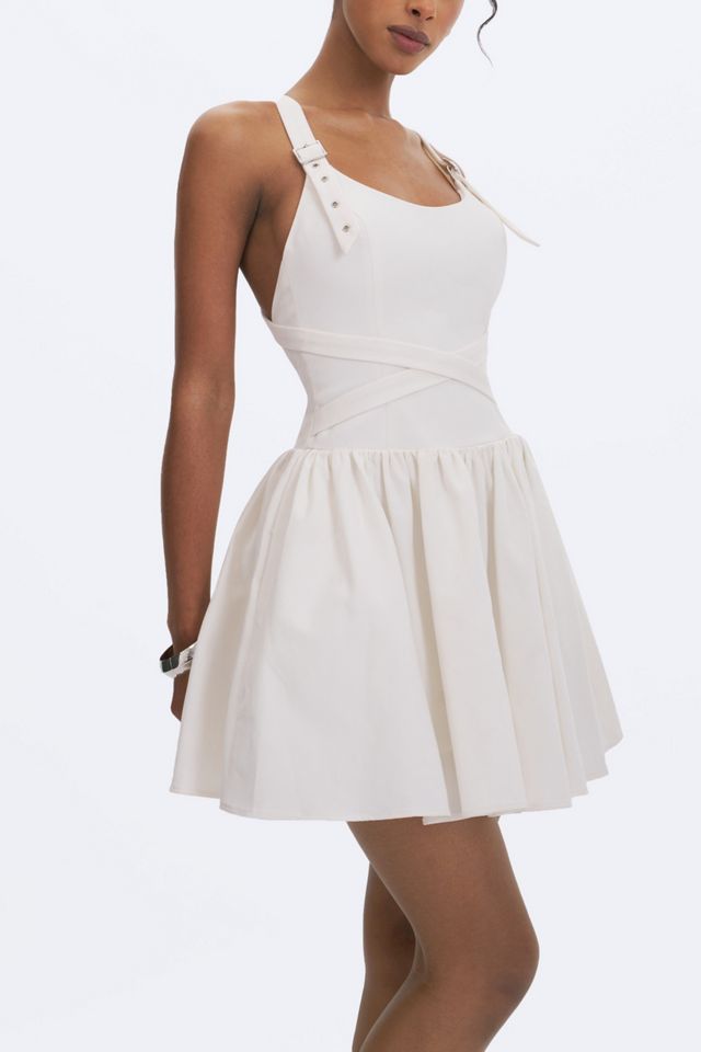 Miss Circle Francine Cotton Denim Crossover Strap Mini Dress #3