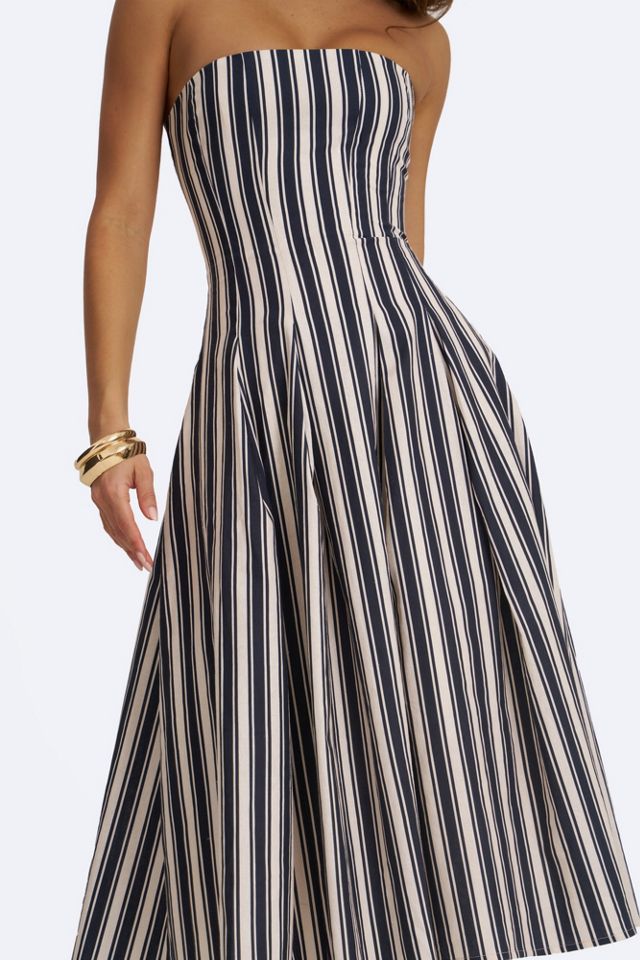 Miss Circle Wyanne Linen Striped Strapless Midi Dress | Urban Outfitters