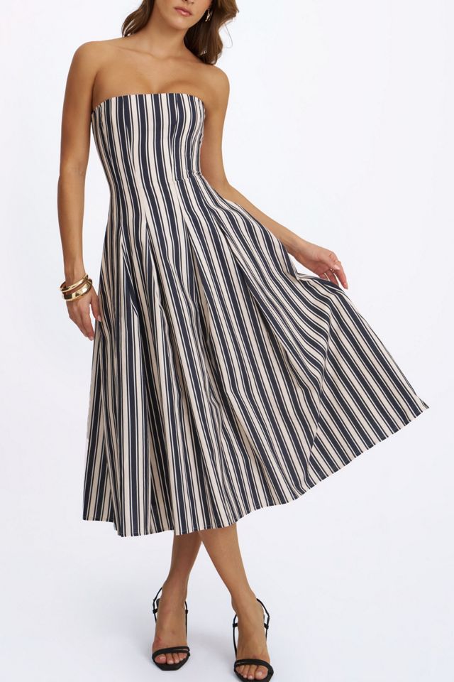Miss Circle Wyanne Linen Striped Strapless Midi Dress #2