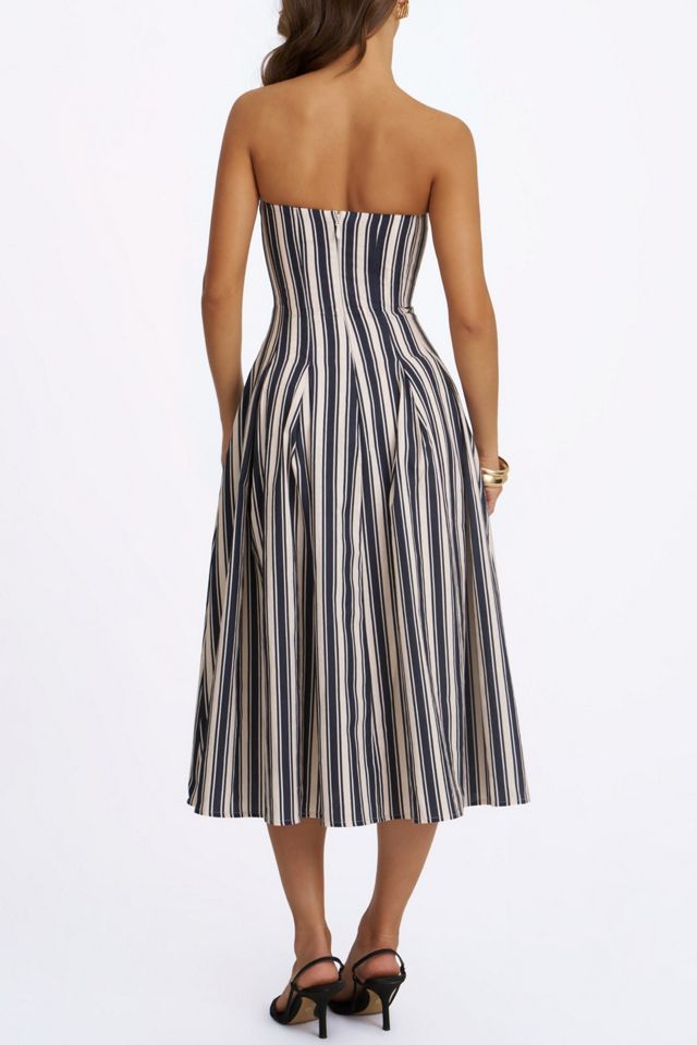 Miss Circle Wyanne Linen Striped Strapless Midi Dress #4