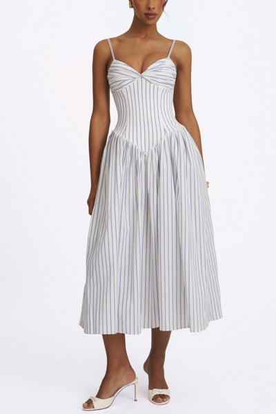 knee length dresses for ladies Striped Sleeveless Midi Dress