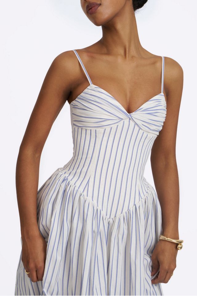 Miss Circle Olea Striped Cotton Poplin Ruched Midi Dress #1