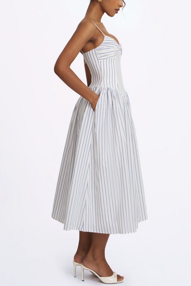 Miss Circle Olea Striped Cotton Poplin Ruched Midi Dress #3