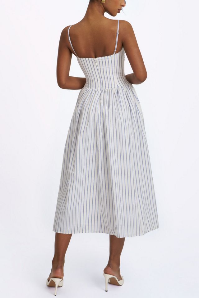 Miss Circle Olea Striped Cotton Poplin Ruched Midi Dress #4