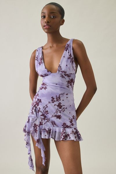 Kimchi Blue Night Bloom Plunging Asymmetric Hanky Hem Mini Dress