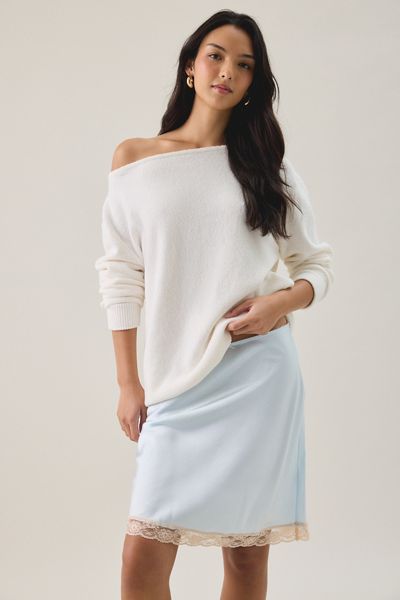Kimchi Blue Candace Lace Trim Satin Knee-Length Skirt