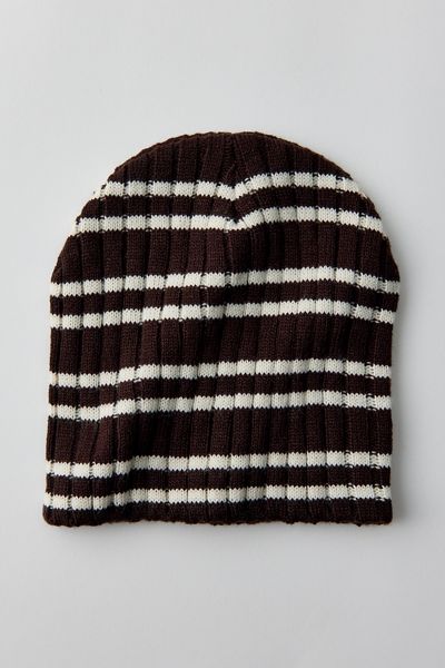 Stripe Pattern Ribbed Skully Beanie