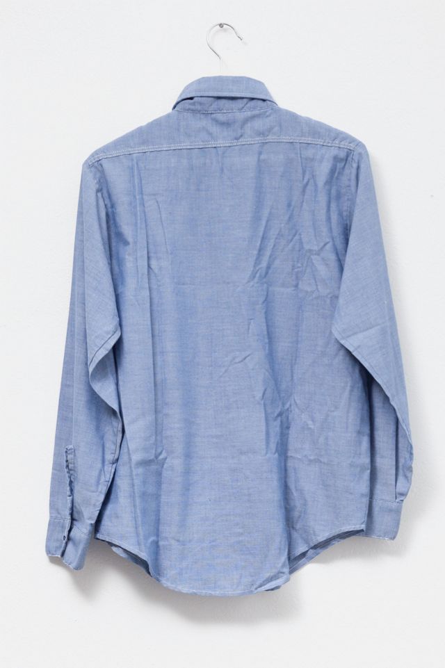 Vintage 1960s Blue Chambray Sheer Button Up Shirt Made in USA #1