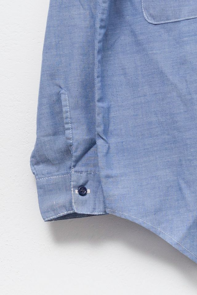 Vintage 1960s Blue Chambray Sheer Button Up Shirt Made in USA #3