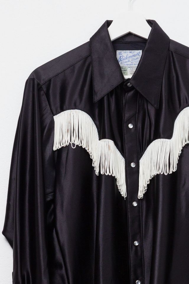 Vintage 1970s Pearl Snap Button Black Satin Long Sleeve Cowboy Shirt #1