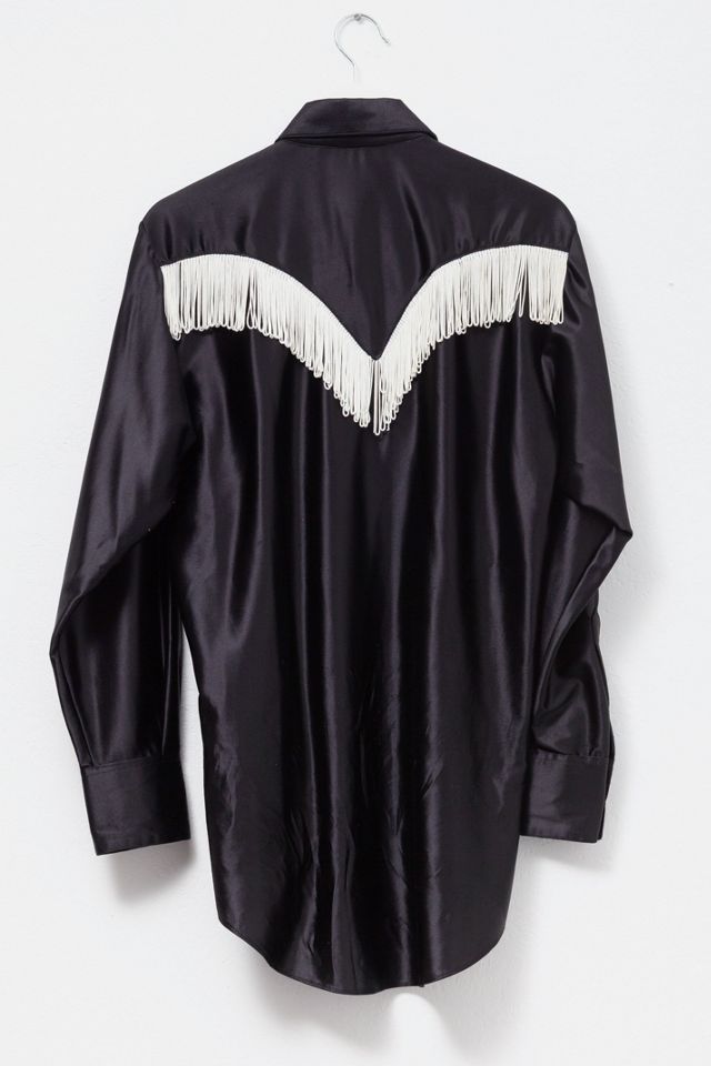 Vintage 1970s Pearl Snap Button Black Satin Long Sleeve Cowboy Shirt #2