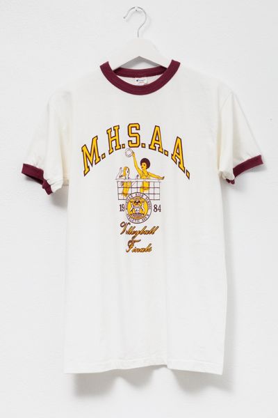 Vintage 1980s Champion Valleyball Graphic Ringer T-Shirt Made in USA